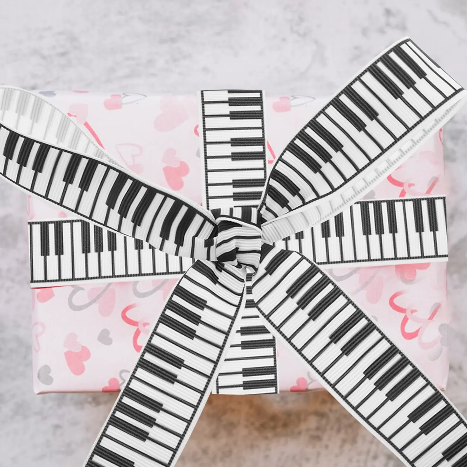 1 rotolo di nastro musicale per pianoforte, nastro stampato bianco e nero per confezioni regalo, decorazioni per feste, nastri per confezioni - immagine 3