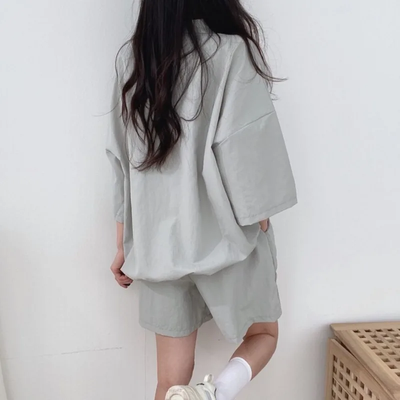Short sleeve Shorts Women clothes Two-piece Set Plus size Turtleneck Zip-up Spring Summer Fashion Casual Sweatshirt Set Loose women shirt shorts set