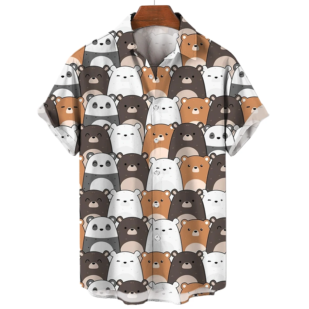 

Casual Men's Shirt Summer Lapel Short Sleeve Anime Harajuku Animal Print Hawaiian Shirt Oversized Men's Clothing Fashion Top