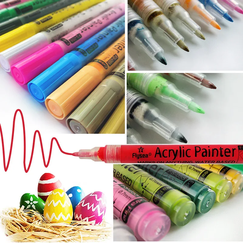 24 Glitter Acrylic Paint Pens Marker Set 0.7mm Extra Fine and 3.0mm Medium  Tip C