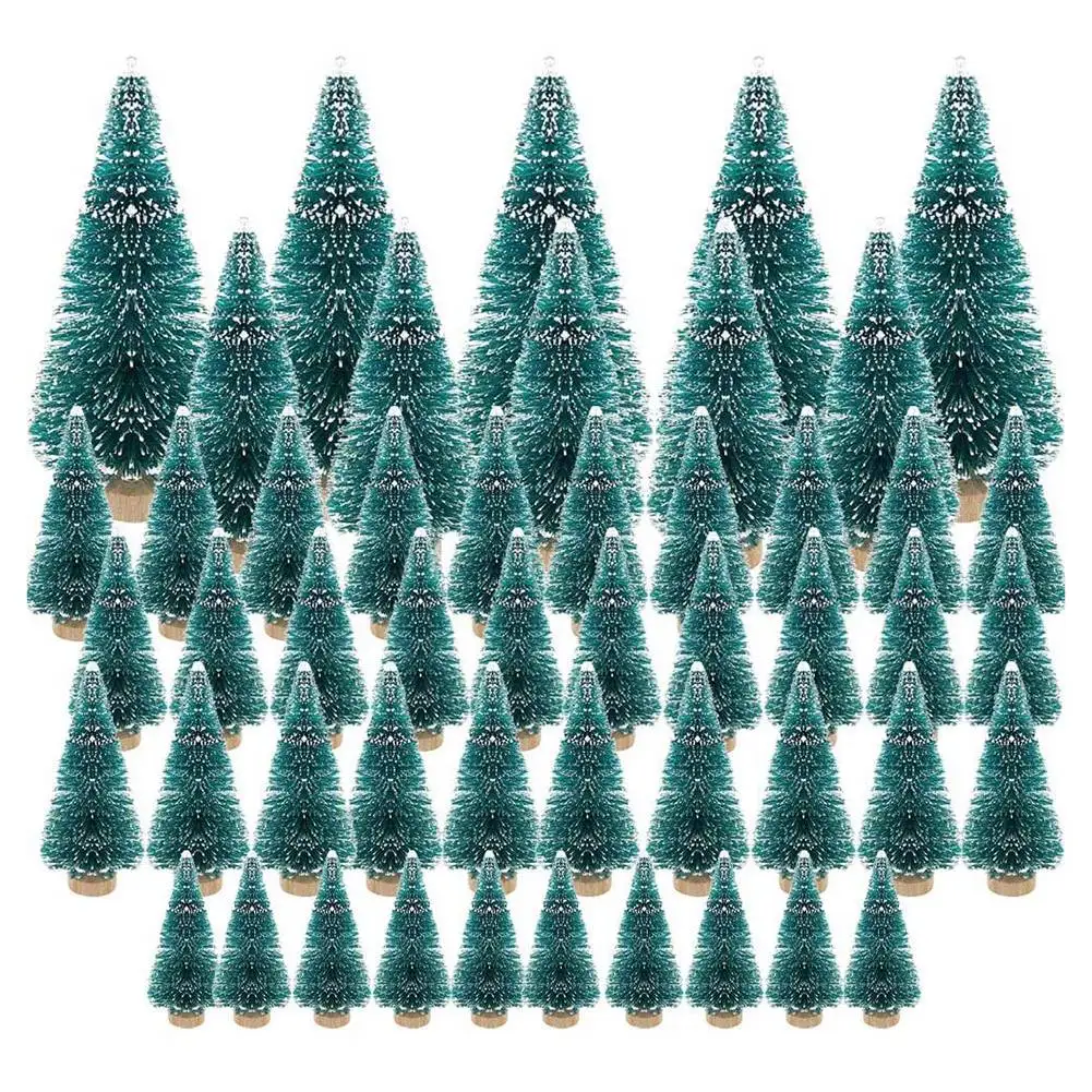 50Pcs Miniature Artificial Christmas Tree Small Snow Frost Trees Pine Trees Christmas Diy Party Decoration Crafts