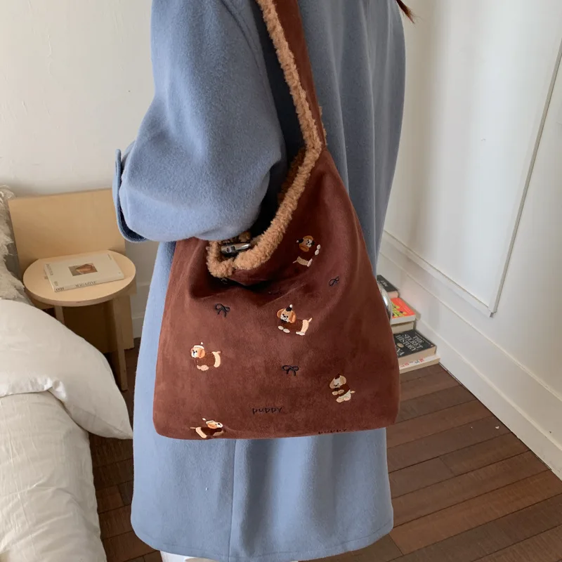 Large Capacity Handbag Shoulder Bag Autumn Winter New Plush Double Sided Design Commute Backpack Simple Tote