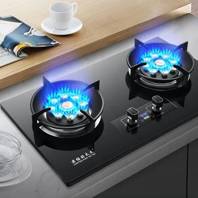 Stainless Steel Double-burner Gas Stove for Household Rental, Compatible with Liquefied and Natural Gas, with Timing Feature 5