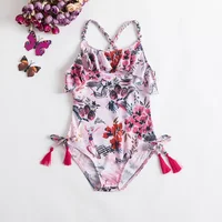 2024 Summer 1-5 Years Girls Swimsuit One Piece Swimsuit Flower Leopard Printing Swimwear For Children Summer Bikini Bathing Suit 2