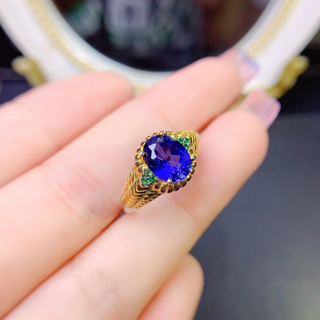 

FS 7*9 Natural Sapphire Ring Real S925 Sterling Silver Fashion Fine Weddings Charm Jewelry for Women Factory Price MeiBaPJ