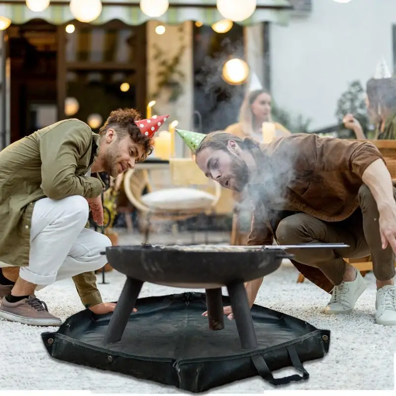 Hexagonal Fire Pit Fireproof Mat Foldable Firewood Bag Ember Mat Heat Resistant Fireproof Pad with Hanger Ear for Camp Grass BBQ