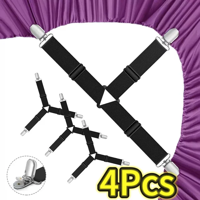Clip pour drap de lit, 4 pièces, sangles élastiques, Clip réglable, attaches pour drap de lit, Gadgets pour organisateur de maison, Clips pour housse de matelas 1