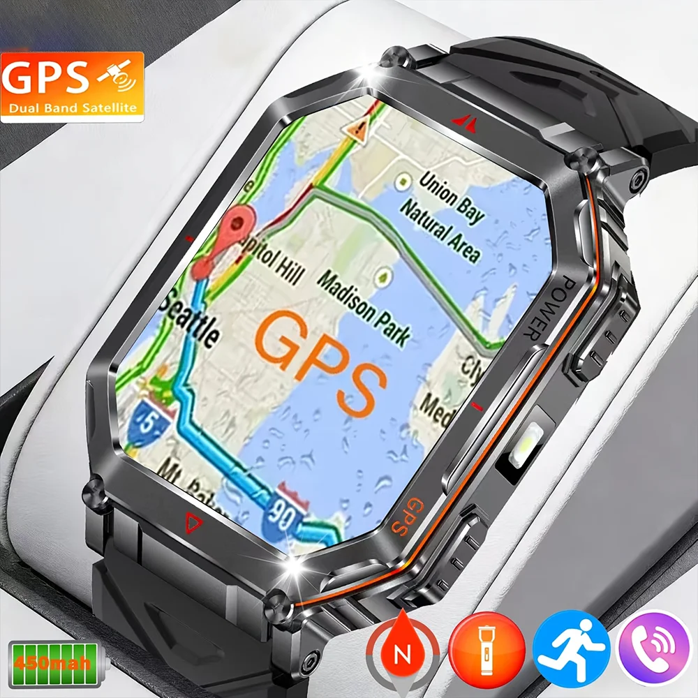 2026 New Men GPS Sports Smart Watch 2.01'' AMOLED Compass Heart Rate 400mAh Battery Bluetooth Call 10ATM Waterproof Smartwatch 1