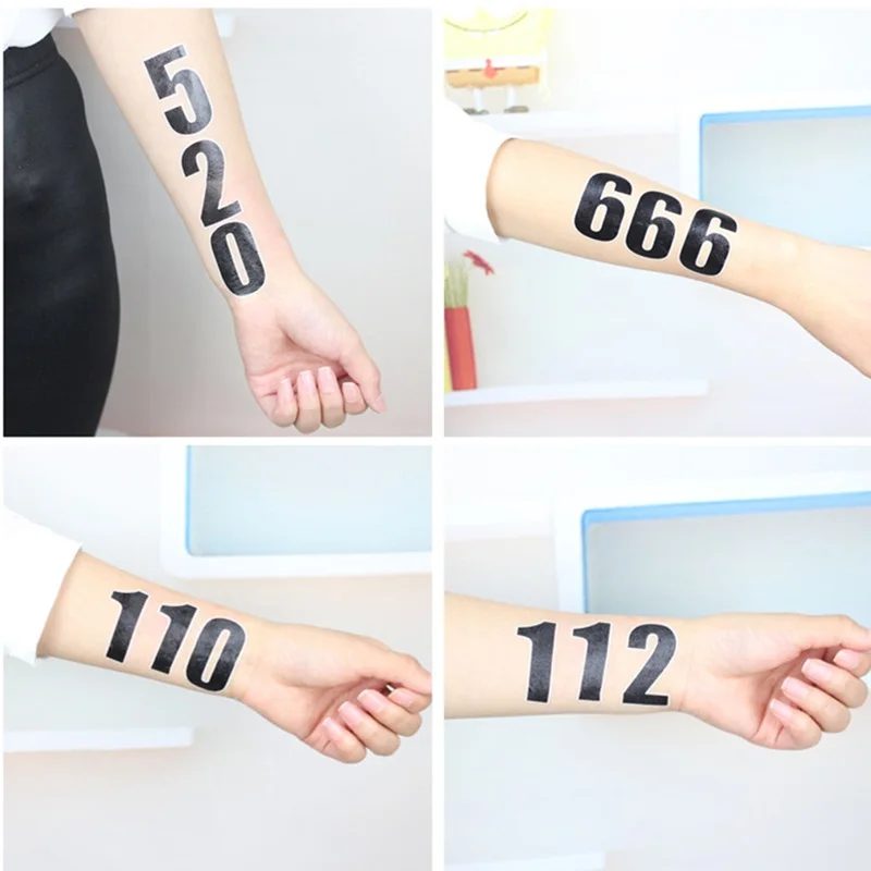 10pcs/set Black Numbers Temporary Tattoo For Activities Game Makeup Body Hand Sticker Convenient Disposable tatouage temporaire