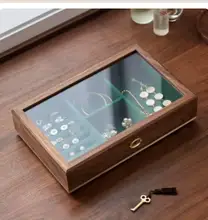  Small Solid Wood Jewelry Box Visualization with Lock Light Luxury Exquisite Hand Jewelry Finishing Wooden Jewelry Box 