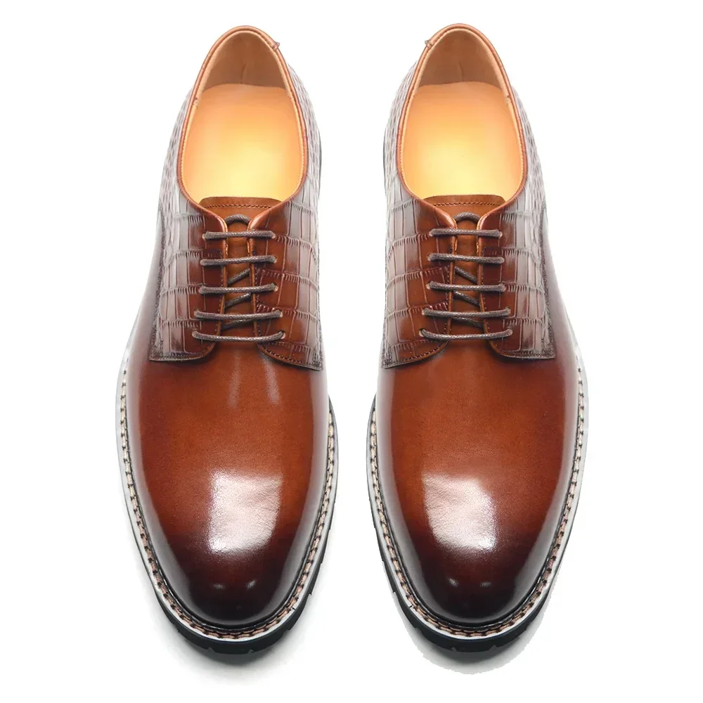 Leather Casual Shoe Man Sneakers Light Sole Crocodile Print Business Social Gentleman Derby Shoes