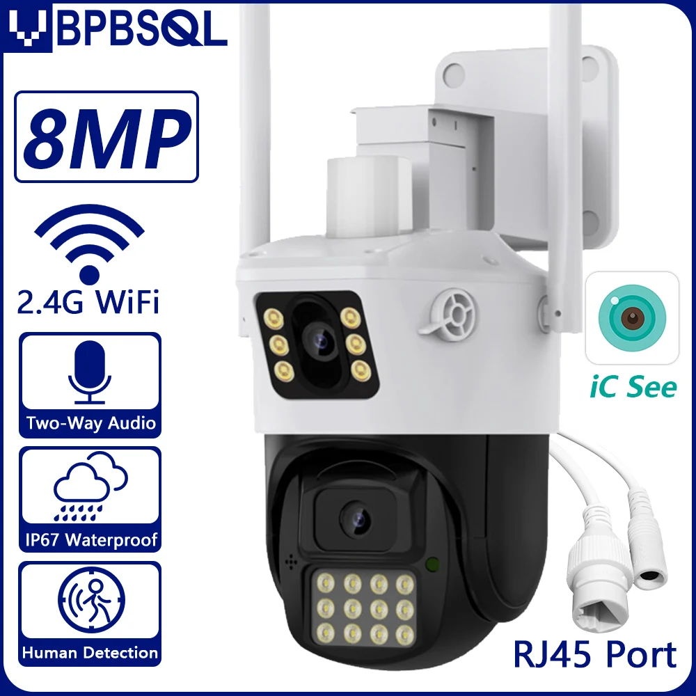 

4K 8MP PTZ Wifi dual camera lens with dual screen CCTV Ai body detection automatic tracking wireless outdoor monitoring camera
