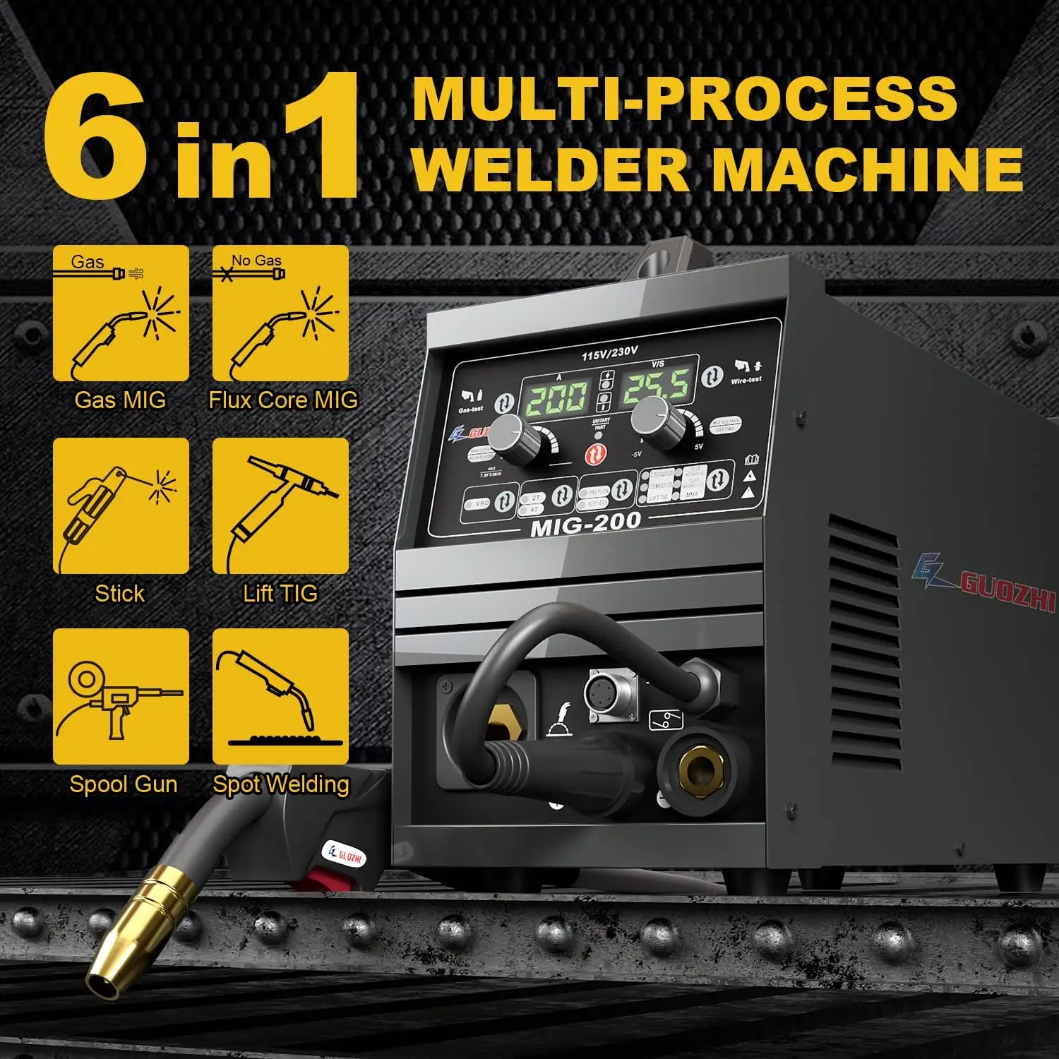 6 in 1 Stick Welder/Gas MIG/Gasless Flux Core MIG/Lift TIG/Spot welding/Spool Gun Multi-Process 2