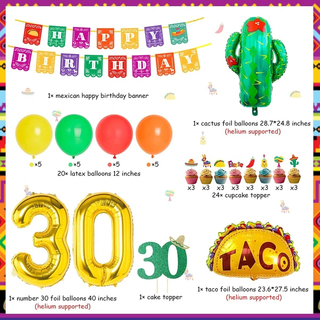 Kreatwow Banner Compleanno Messicano Con Cactus E Taco, Ghirlanda Fiesta Per Decorazioni Cinco De Mayo