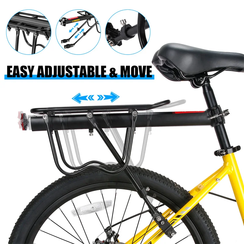 WEST BIKING 알루미늄 합금 자전거 카고 랙, 범용 조절 가능, 수하물 캐리어 트렁크, 어린이 좌석 랙, 반사판 포함
