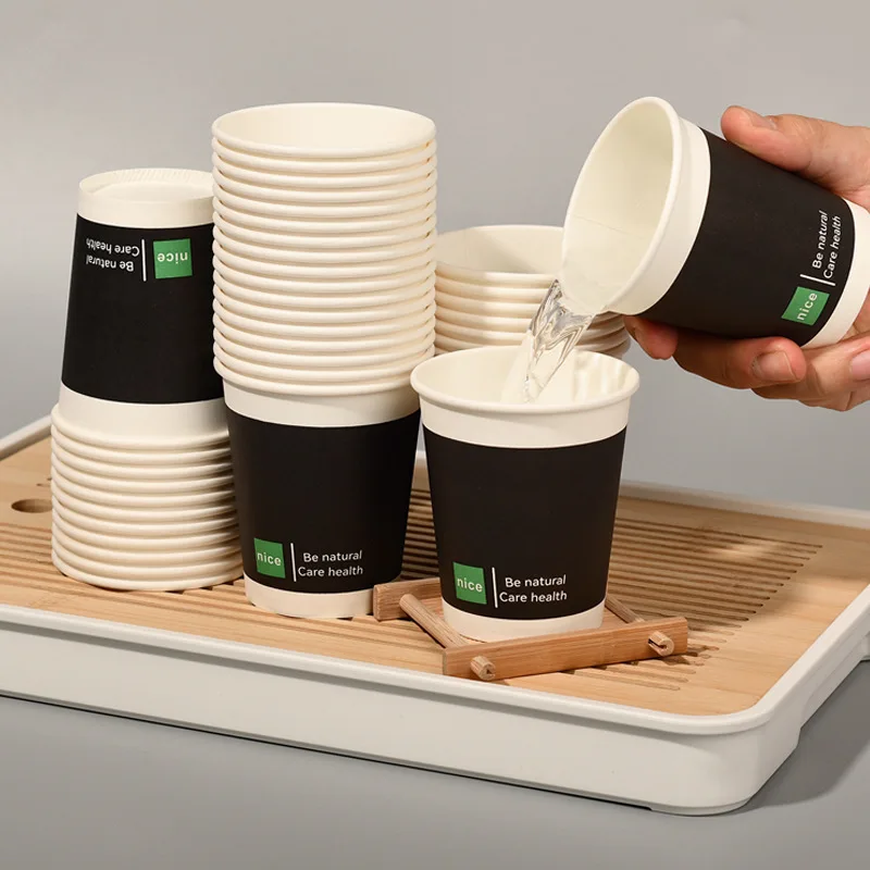 50PCS250ml disposable coffee cups for takeout, thickened paper cups for milk tea, drinking cups, disposable paper with lids