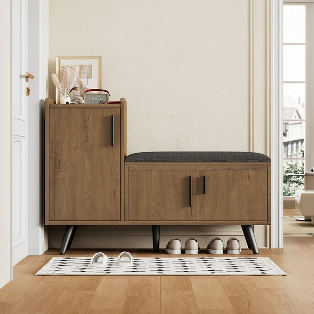 COMHTOM Modern Shoe Bench With Asymmetric Metal Handles COMHTOM Modern Shoe Bench With Asymmetric Metal Handles