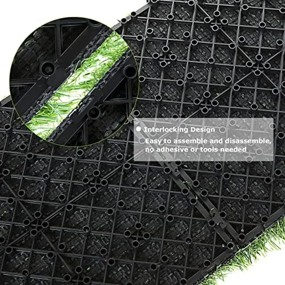 Artificial Grass Turf Tile 12x12 Inch Interlocking Deck Squares 9 Pack Pet-Friendly Fake Grass Mat Easy Install Playground