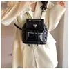 Brand Designer Laser Shiny Patent Leather Women's backpack  Casual Chain Drawstring Lock  Bucket School Bag Travel Bag 3
