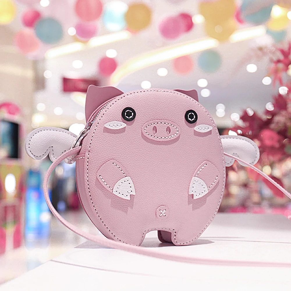 Kit de cerdito de cuero vegano, lindo bolso de cerdito, bolso