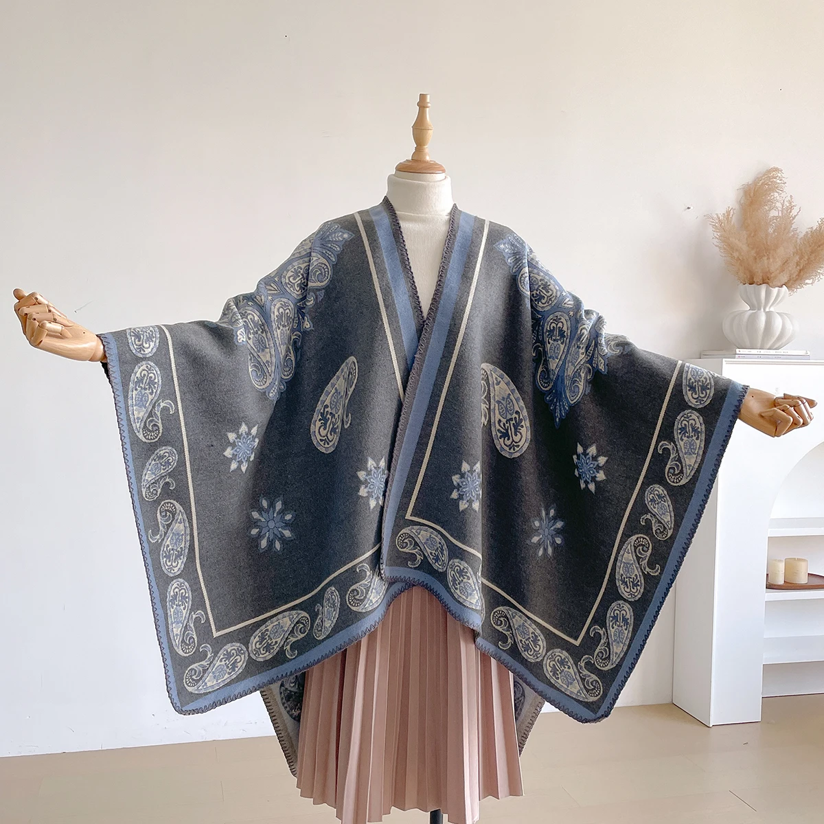 Brand Fashion Winter Cashmere Shawl for Women - Oil Painting Printed Floral Cashmere Feel Pashmina Thick Scarf & Poncho