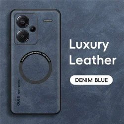 Magnetic Retro Leather Wireless Charging Phone Case Cover - Redmi Note13ProPlus (Blue)