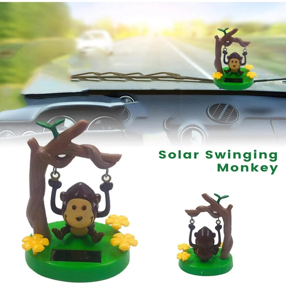 Solar Car Toy Solar Powered Swing Monkey Cute Car Dashboard Bobblehead for Car Interior Decoration