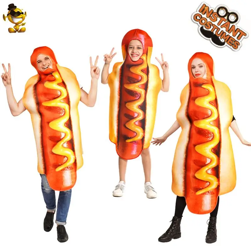 

Unisex Hot Dog Costumes Halloween Famliy Party Food Hot Dog Clothing Kids Cosplay Outfits Funny Dress Up For Adult