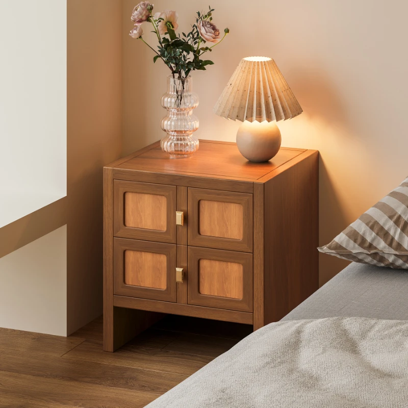 

Solid wood minimalist antique style light luxury natural wood art bedside cabinet, bedroom