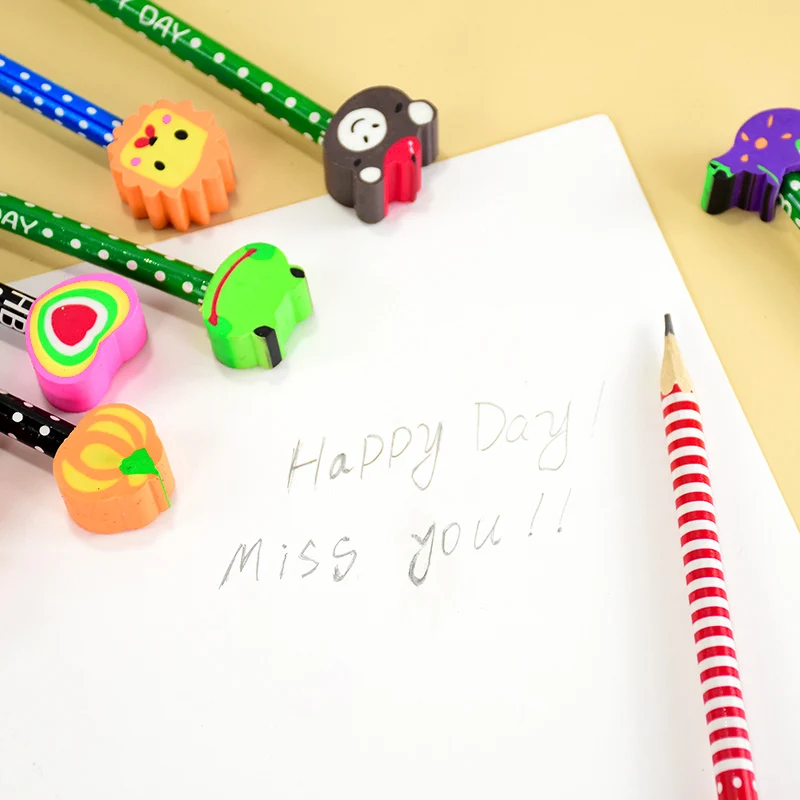 10/20Pcs Cartoon Pencil with Eraser Kids Birthday Party Favors Goodie Bag Pinata Fillers Back To School Prize Christmas Gifts