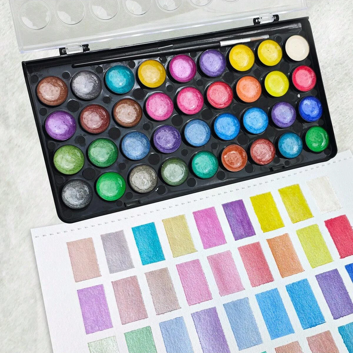 16/36 Colors Pearlescent Solid Watercolor Paint Set with Brush Pens Art Supplies, for Artists, Painting Lovers 5