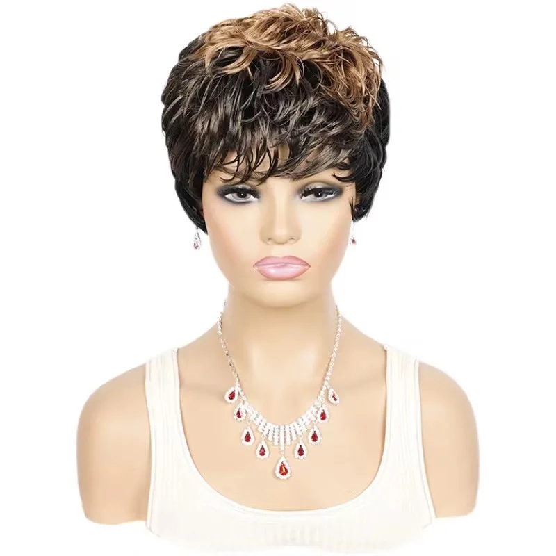 

Европейский и американский парик Whort Hair женский полный комплект ФЕД моделирование основные челки имитация перманентной Африканской черной Whort вьющиеся