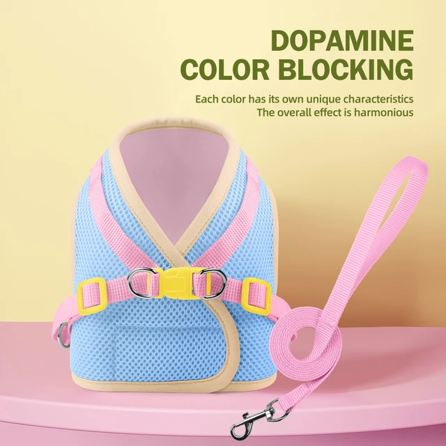 Mesh Harness Small Dog Lead Walking Flower Outdoor Reflective Vest-style Harness Color-blocked Breathable Pet Harness Leash 3