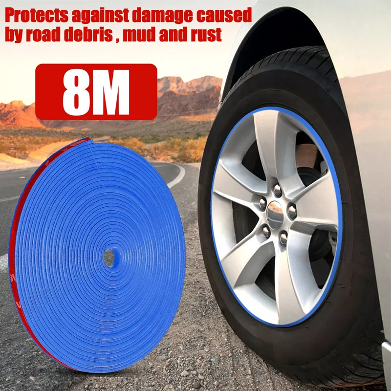 Car Stickers Car Wheel Rim Strip 8M/Roll Rim Blades Car Vehicle Wheel Rims Protectors with Tape Decor Strip Tire Guard Line Rubber Mounding Trim Car Stickers