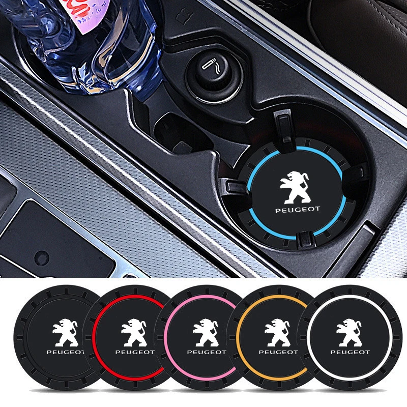 2Pcs Fashion Car Coaster Water Cup Holder Pad Anti-slip Mat For Peugeot 206 207 208 306 307 308 508 106 107 108 2008 3008 5008