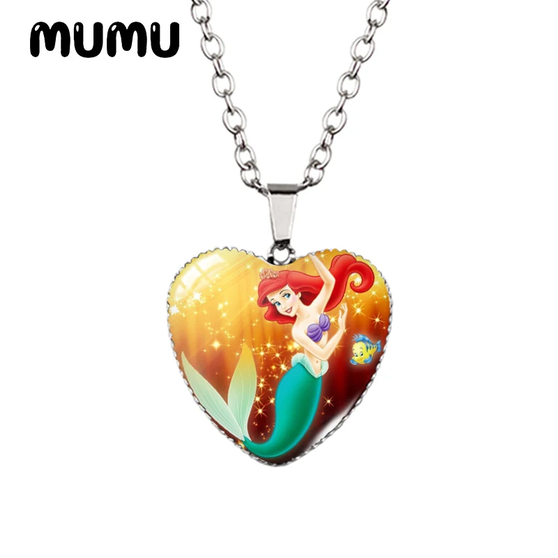 Little Mermaid Heart Necklace - Handmade Glass Pendant Jewelry for Kids