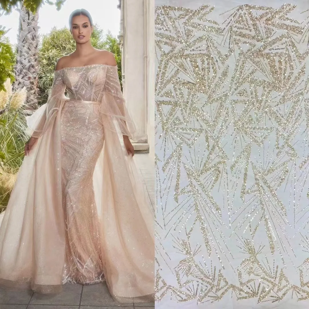 

Peach African Sequins Beaded Lace Fabrics 2023 High Quality Sequence Embroidery French Nigerian Lace Fabric For Wedding Sewing