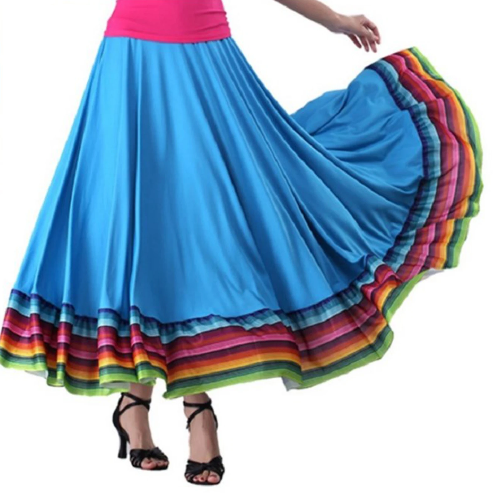 Womens Folklorico Dance Skirts Full Circle Spanish Folkloric Mexican Flamenco Folk Dance Stage Performance Costume Swing Skirt