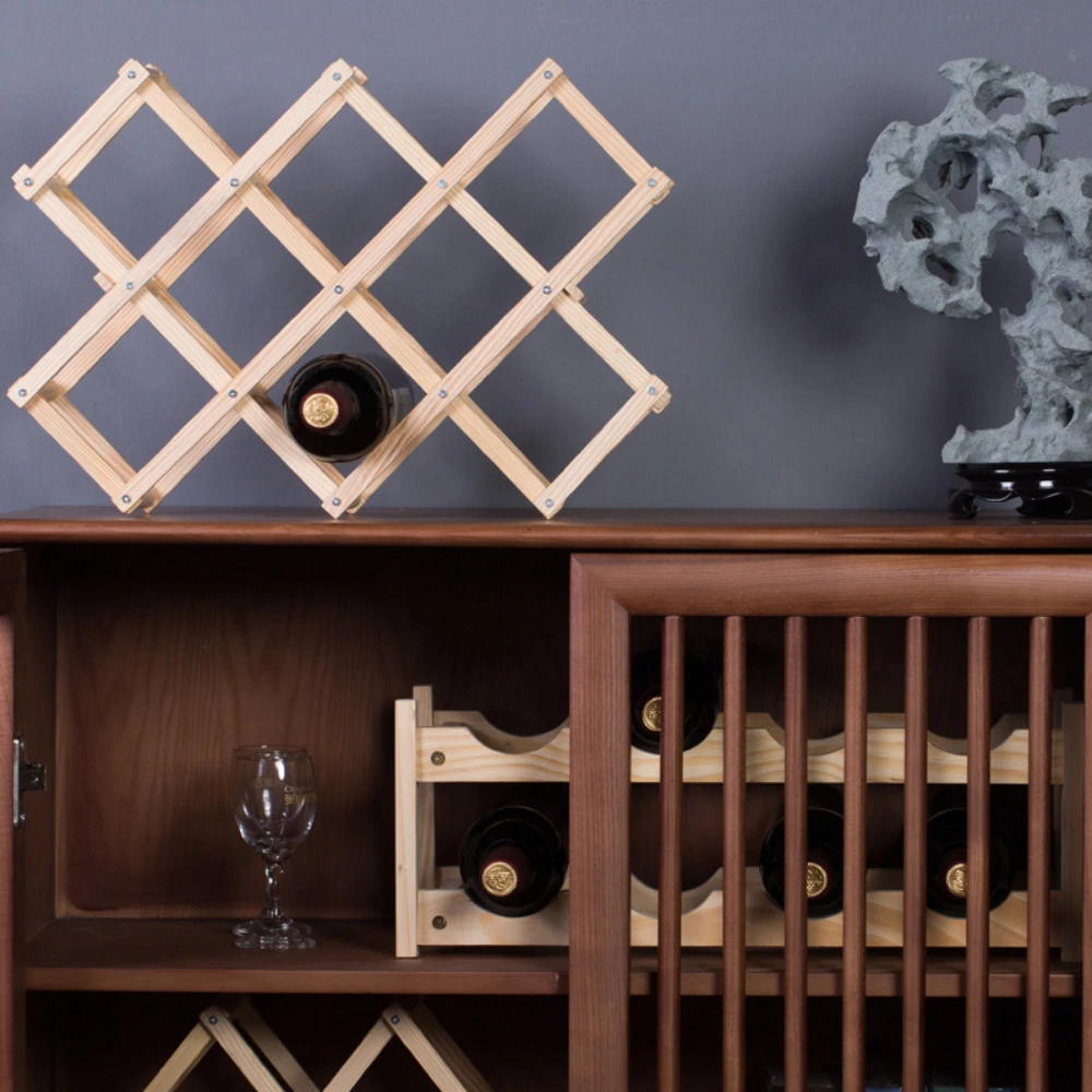 Wooden Wine Rack Bar Storage Shelf Cabinet Foldable Red Wine Bottle Display Racks Portable Assembled Collapsible Wines Holders