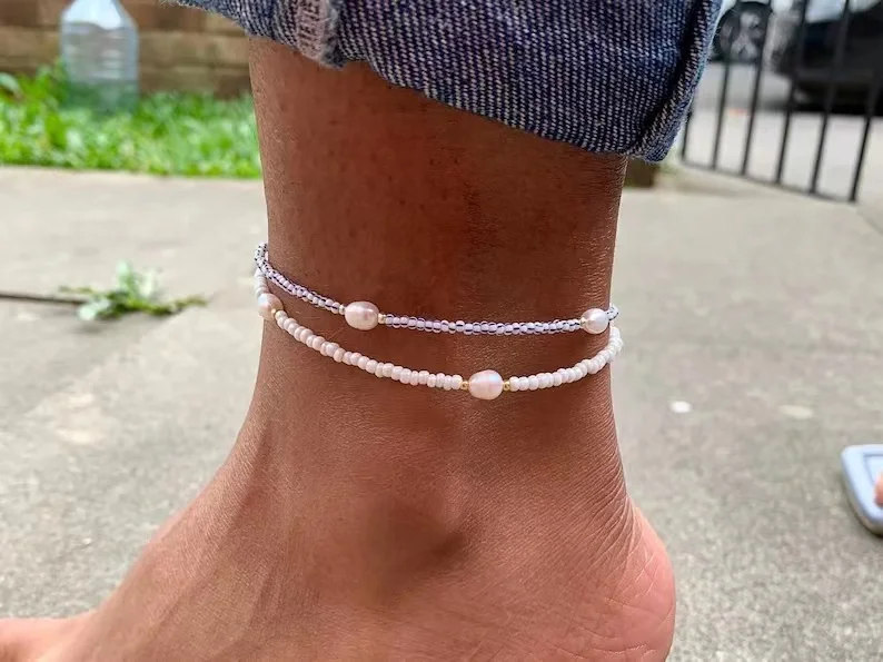 Beads Ankle Chains Beaded Anklet with Pearls Colorful Pearl Ankle Bracelet