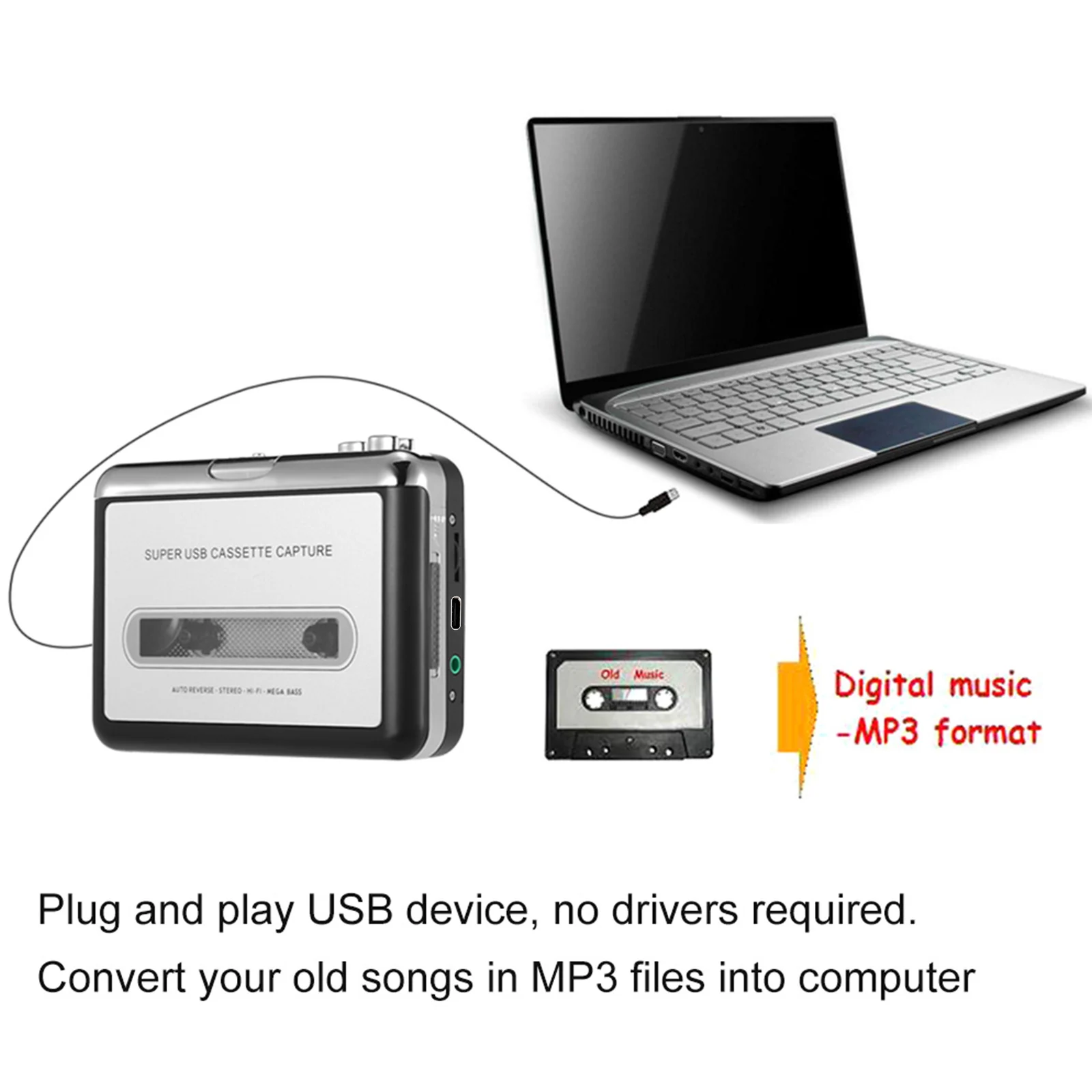 NEW USB Cassette Converter Cassette Tape to MP3 Converter HiFi Sound Quality Portable Music Player with Earphone
