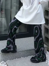 

Niche design sense psychedelic gray green printed pants women's all-match y2k casual same series high waist slim Women's pants