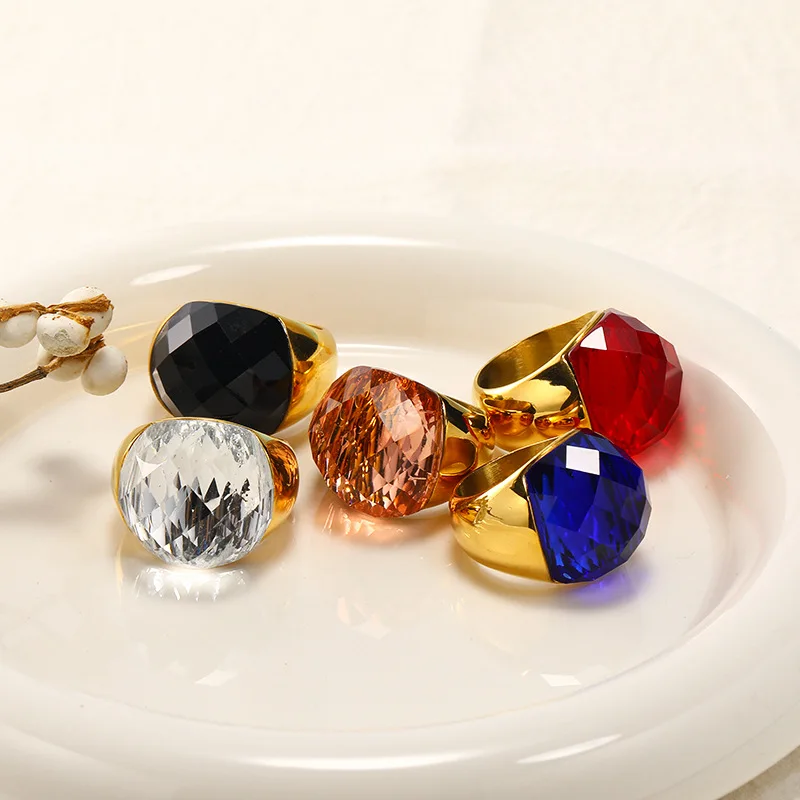 

Fashion Classic Large Crystal Stone Signet Rings Romantic 316l Stainless Steel Jewelry For Women Wedding Gifts Free Shipping