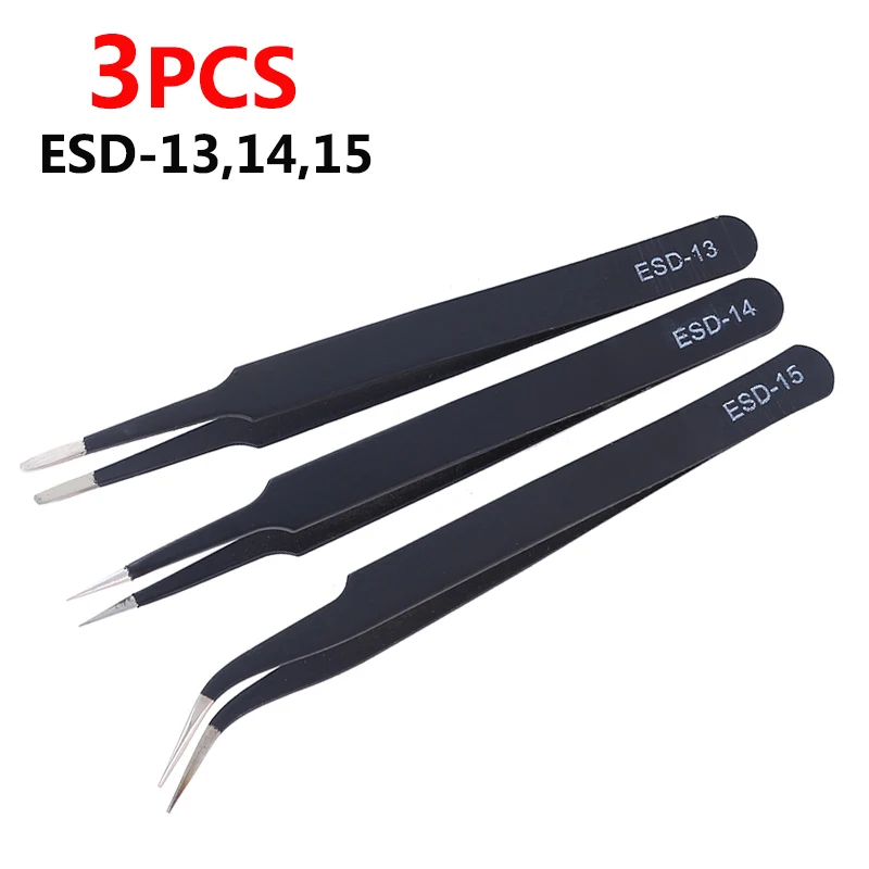 Lot de 2 pinces à épiler ESD antistatiques pointes acérées triangulaires