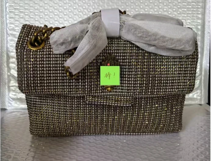 New Plaid Bag With Rhinestone Studs, Versatile Messenger Bag With Eagle Head And Chain Strap