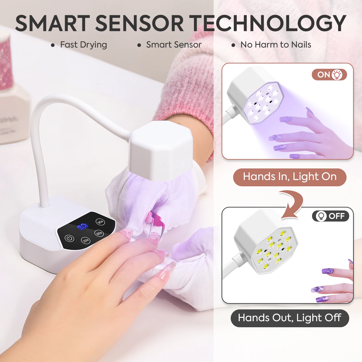 12개의 LED, 3가지 타이머 설정, LCD 디스플레이, 1500mAh 배터리, 빠른 경화를 위한 휴대용 젤 네일 램프가 포함된 무선 네일 드라이어