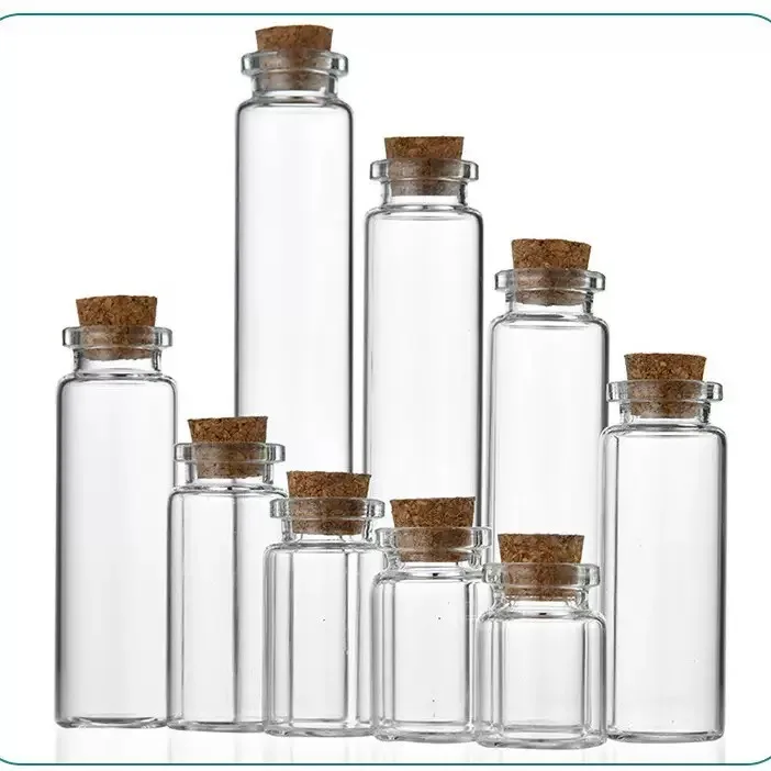 5pcs 10ML 15ML 20ML 25ML 30ML 40ML 55ML Glass jars Cute Mini Wishing Cork Stopper Glass Bottles Vials Jars Decor Containers Size 3