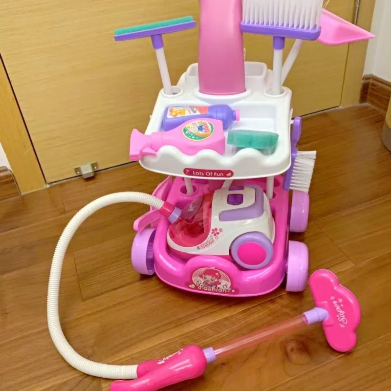 Simulation Cleaning Tool Sweeping Toy Vacuum Cleaner Cleaning Kit Tool Trolley Baby Play House Gifts for Girls Housework Toys
