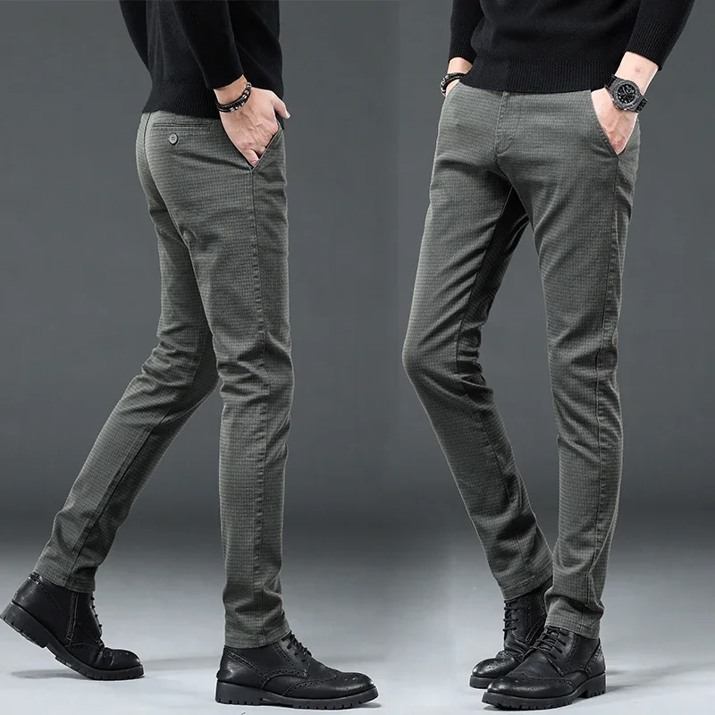 Men's Clothing England Pants Fashion Stretch Casual Trousers Business Slim Fit Plaid Pants stretch pants business pants men pants