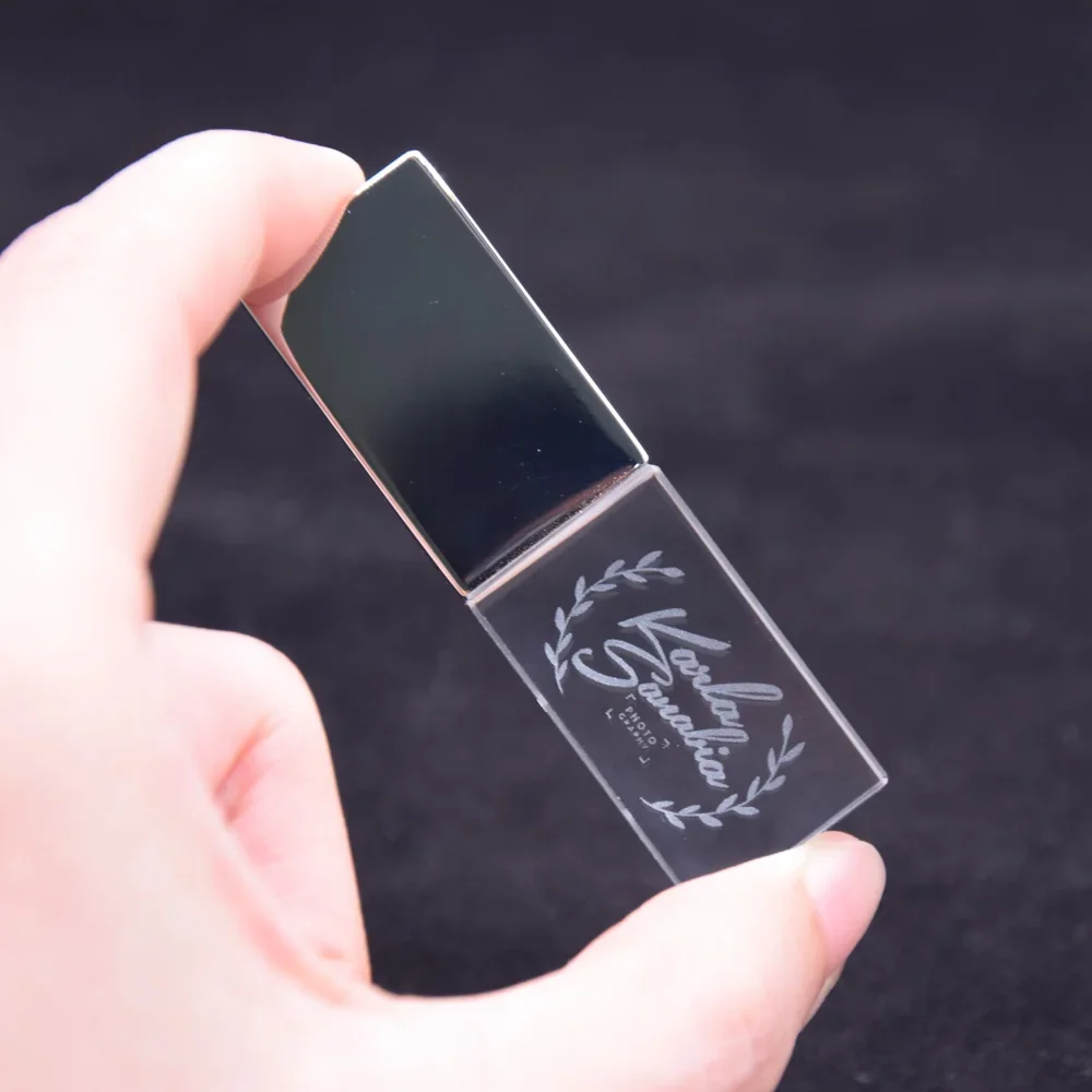 Pendrive 크리스탈 LED 라이트 USB 플래시 드라이브, 금속 2.0 메모리 스틱, 3D 로고 개인화, 4GB, 8GB, 64GB, 32GB, 16GB, 128GB, 로트당 20 개